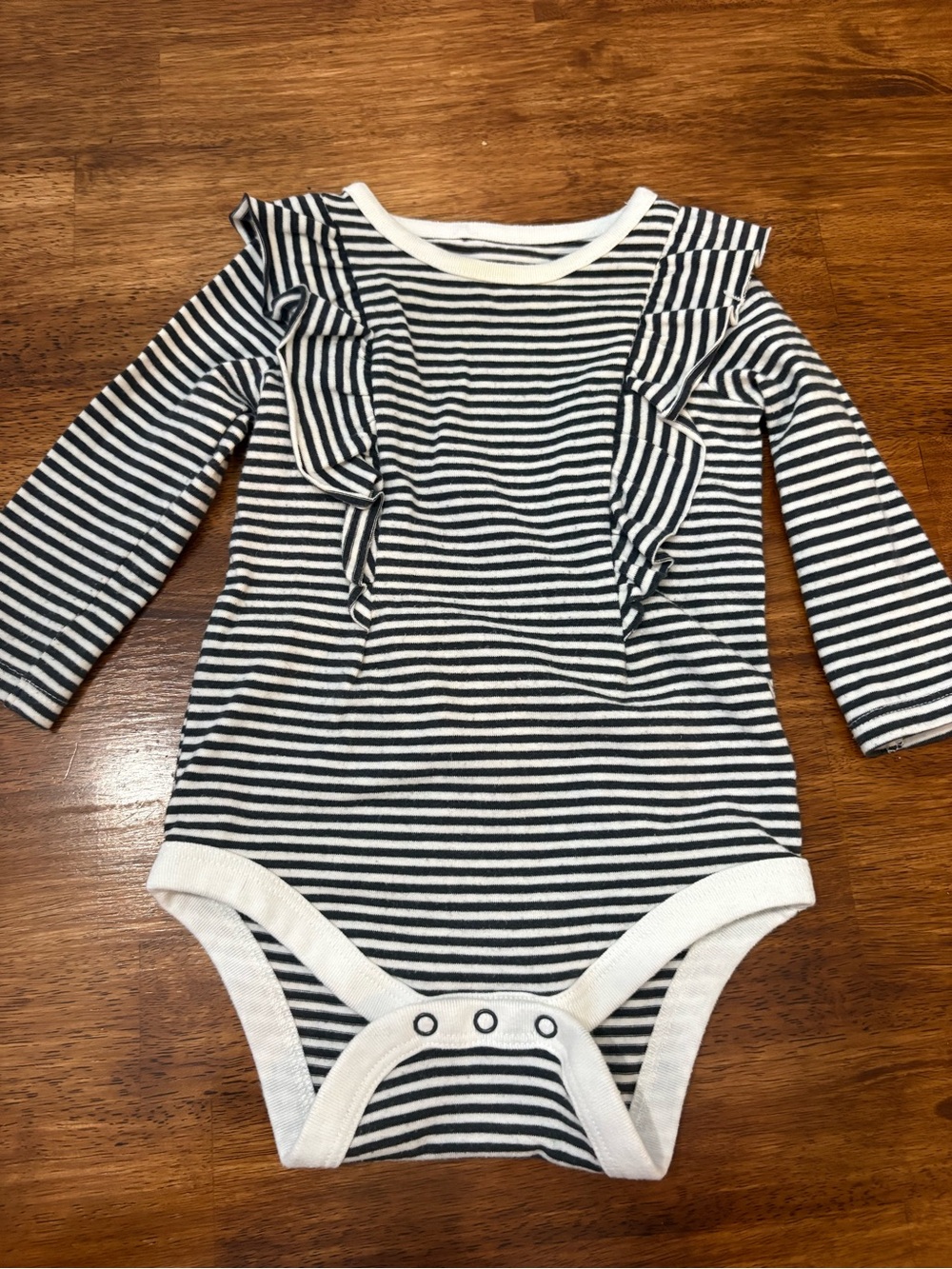 Cat & Jack Black and White Striped Ruffle Long-Sleeve One-Piece